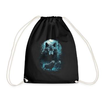Fantasy Wolves Wolf Moonlight Illustration - Drawstring Bag - black - Front