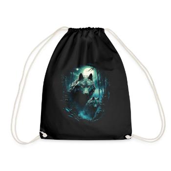 Fantasy Wolves Wolf Moonlight Illustration - Drawstring Bag - black - Front