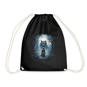 Wolf and Woman Fantasy Artwork Mythology - Drawstring Bag - black - Front