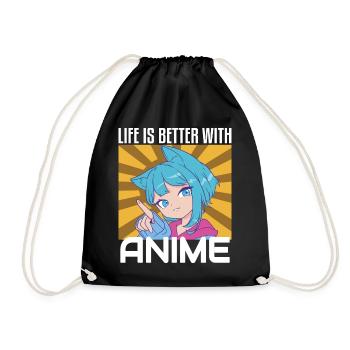 Life is Better With Anime Funny Anime Lovers - Drawstring Bag - black - Front