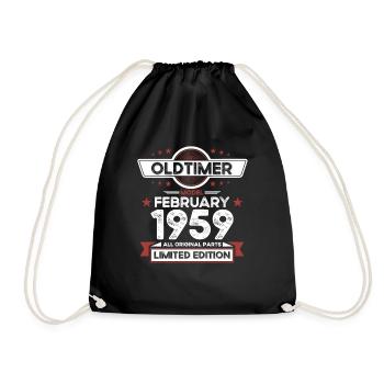 65. Geburtstag Oldtimer Februar Jahrgang 1959 - Turnbeutel - Schwarz - Vorne