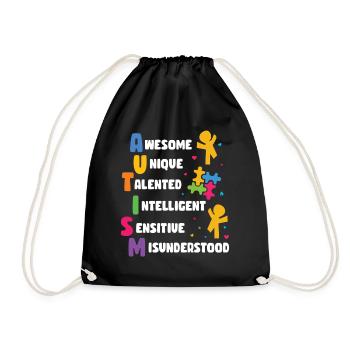 Autism Awareness Day Autistic Gift - Drawstring Bag - black - Front