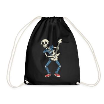 Funny Skeleton Skull Guitarist Halloween - Drawstring Bag - black - Front