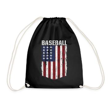 BASEBALL Amerika USA Flagge - Turnbeutel - Schwarz - Vorne