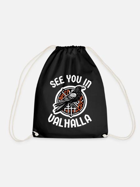 See you in Valhalla Raven Odin Viking Rune - Drawstring Bag - black