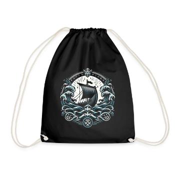 Viking Dragon Boat Norseman Sailor Valhalla - Drawstring Bag - black - Front