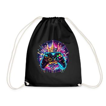 Synthwave Gamer Controller with Crown - Drawstring Bag - black - Front