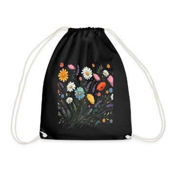 Botanical Bliss Wildflower Bouquet Nature Lover - Drawstring Bag - black - Front