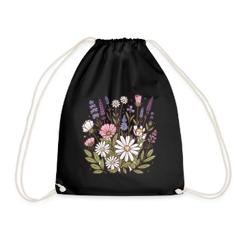 Botanical Bliss Wildflower Bouquet Nature Lover - Drawstring Bag - black - Front