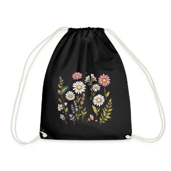 Blumen-Design-Outfit für Frauen Mädchen Kinder - Turnbeutel - Schwarz - Vorne