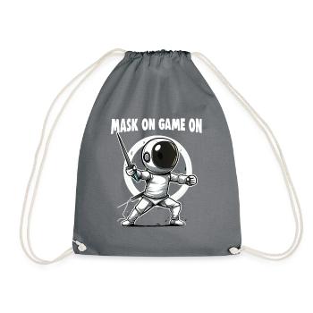 Fencer Sport Design Mask On Game On Combat Fencing - Drawstring Bag - grey - Front