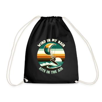 Kitesurfing Wind in my hair kite in the air - Drawstring Bag - black - Front