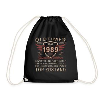 Oldtimer Mai 1989 Jahrgang 1989 Geburtstag 1989 - Turnbeutel - Schwarz - Vorne