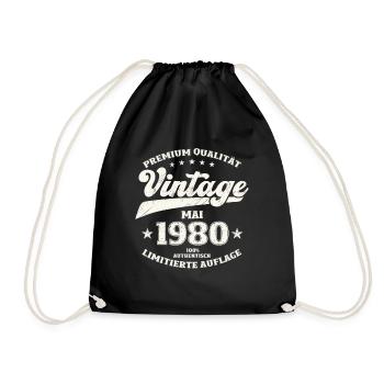 Vintage Mai 1980 Jahrgang 1980 Geburtstag 1980 - Turnbeutel - Schwarz - Vorne