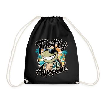 Funny Shield Greatest Saying Turtly Awesome - Drawstring Bag - black - Front