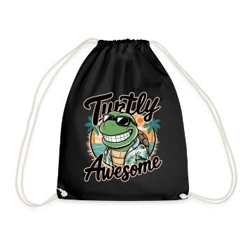 Funny Shield Greatest Saying Turtly Awesome - Drawstring Bag - black - Front