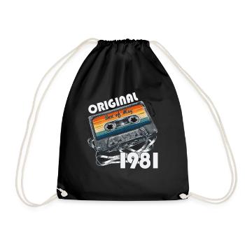 Kassette Mai 1981 Jahrgang 1981 Geburtstag 1981 - Turnbeutel - Schwarz - Vorne