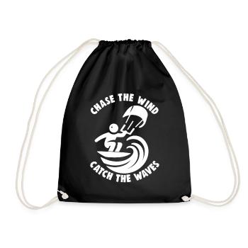 Kitesurfing Chase the wind catch the waves - Drawstring Bag - black - Front