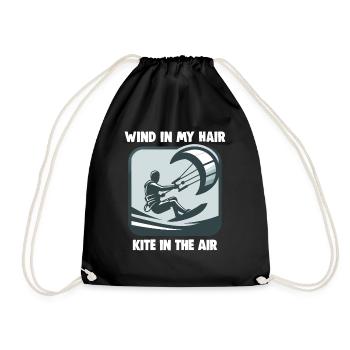 Kitesurfing Wind in my hair kite in the air - Drawstring Bag - black - Front