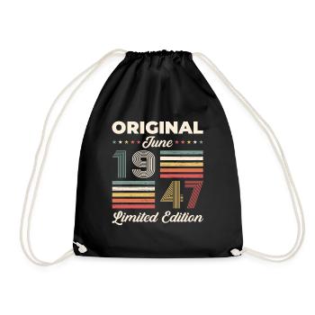 Original Juni 1947 Jahrgang 1947 Geburtstag 1947 - Turnbeutel - Schwarz - Vorne