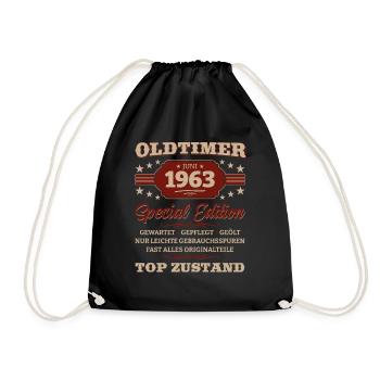 Oldtimer Juni 1963 Jahrgang 1963 61. Geburtstag 63 - Turnbeutel - Schwarz - Vorne