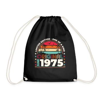 Original Juni 1975 Jahrgang 1975 Geburtstag 1975 - Turnbeutel - Schwarz - Vorne