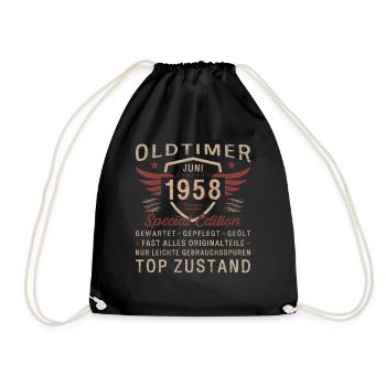 Oldtimer Juni 1958 Jahrgang 1958 66. Geburtstag 58 - Turnbeutel - Schwarz - Vorne