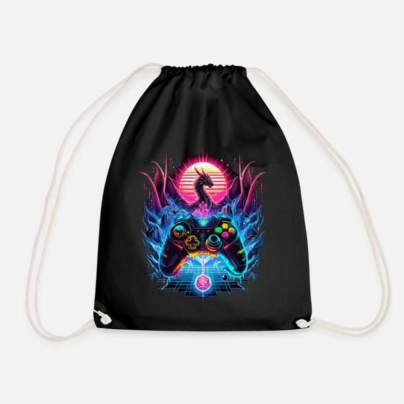 Synthwave Dragon Gaming Fantasie - Turnbeutel - Schwarz