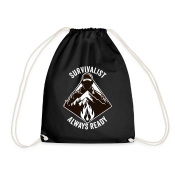 Bushcrafting Outdoor Survivalist Always Ready - Drawstring Bag - black - Front