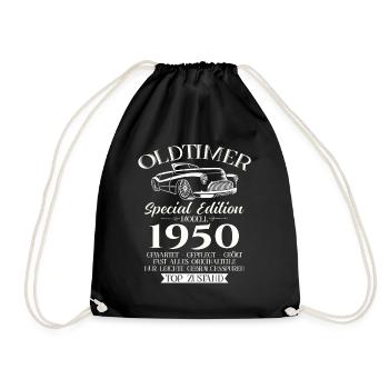 75. Geburtstag Oldtimer 1950 Jahrgang 1950 - Turnbeutel - Schwarz - Vorne
