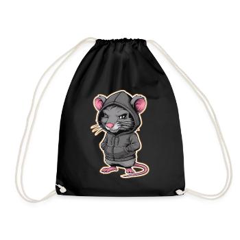 Cool Rat in a Stylish Hoodie - Funny Animals - Drawstring Bag - black - Front