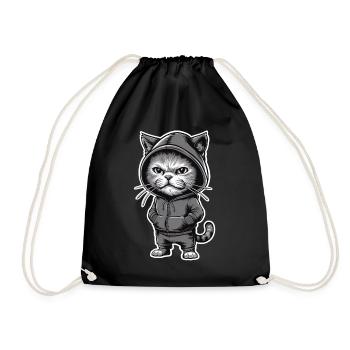 Annoyed Angry Cat in Stylish Hoodie - Drawstring Bag - black - Front