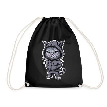 Annoyed Angry Cat in Stylish Hoodie - Drawstring Bag - black - Front
