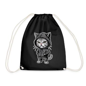 Annoyed Angry Cat in Stylish Hoodie - Drawstring Bag - black - Front