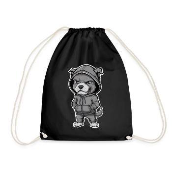 Cool dog in stylish hoodie - Drawstring Bag - black - Front