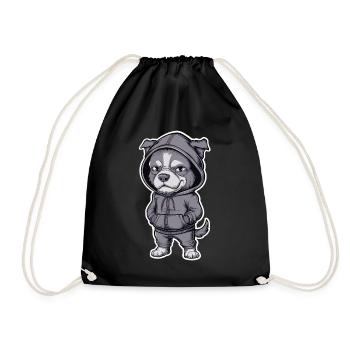 Cool dog in stylish hoodie - Drawstring Bag - black - Front