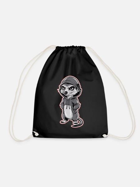 Cooles Erdmännchen im stylischen Hoodie - Turnbeutel - Schwarz