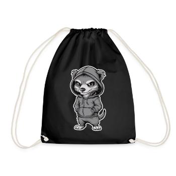 Cool meerkat in stylish hoodie - Drawstring Bag - black - Front