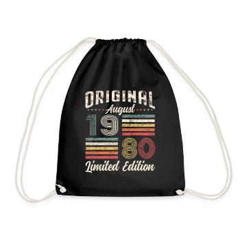 44. Geburtstag Original August 1980 Jahrgang 1980 - Turnbeutel - Schwarz - Vorne