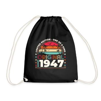 77th Birthday Original August 1947 Year 1947 - Drawstring Bag - black - Front