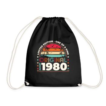 44th Birthday Original August 1980 Year 1980 - Drawstring Bag - black - Front