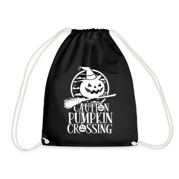 Halloween Kürbis Spruch Caution Pumkin Crossing - Turnbeutel - Schwarz - Vorne