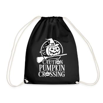 Halloween Kürbis Spruch Caution Pumkin Crossing - Turnbeutel - Schwarz - Vorne