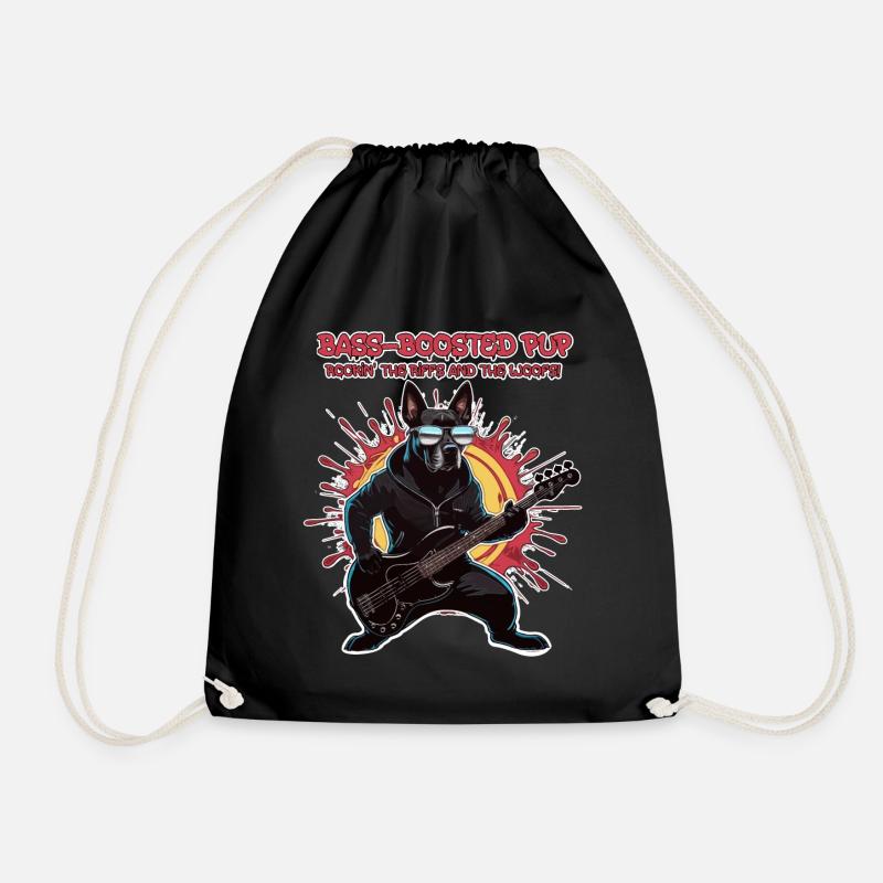 Bass-Boosted Pup Rockin' the Riffs and the Woofs! - Drawstring Bag - black