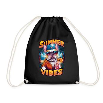 Coole Bulldogge mit Sonnenbrille am Strand - Turnbeutel - Schwarz - Vorne