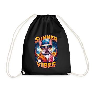 Coole Bulldogge mit Sonnenbrille am Strand - Turnbeutel - Schwarz - Vorne