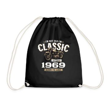55th Birthday Vintage September 1969 Motorcycle - Drawstring Bag - black - Front