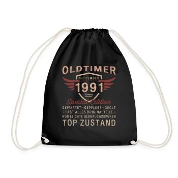 33. Geburtstag Oldtimer September 1991 Jahrgang 91 - Turnbeutel - Schwarz - Vorne