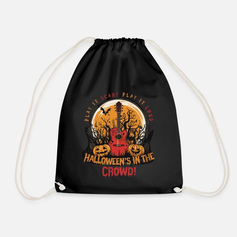 Guitar & Pumpkins for Halloween! - Drawstring Bag - black