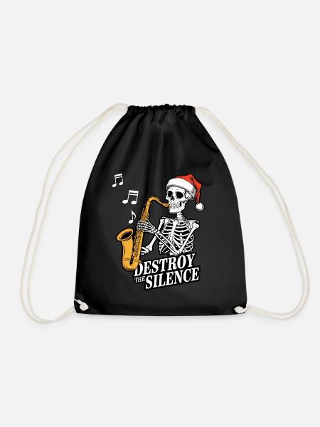 Skelett Saxophon Destroy the Silence Musik - Turnbeutel - Schwarz